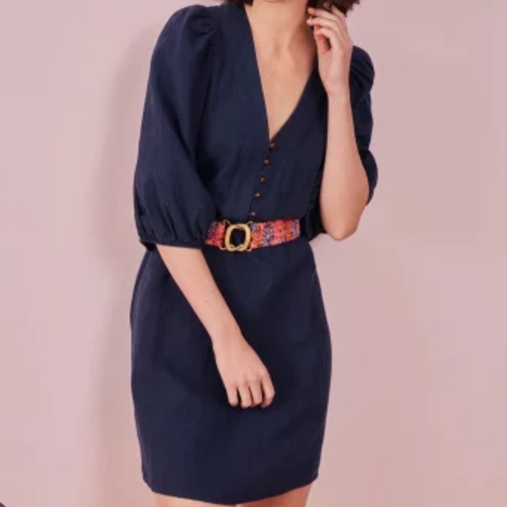 NWOT 100% Linen Navy Blue Dress